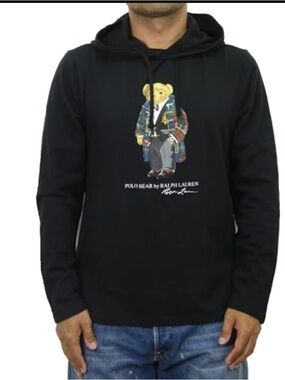 Ralph Lauren Black Polo Bear Hooded Long Sleeve Tee